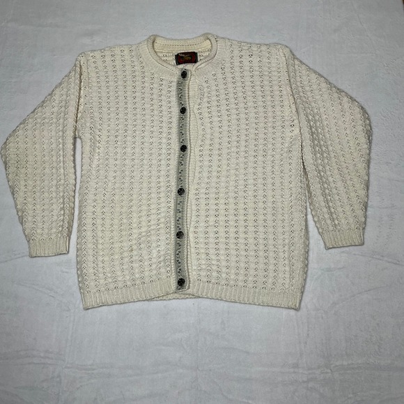 Vintage 90's Alps Ivory Chunky Handknit‎ Floral Sweater Womens Grandma Fashion - Picture 3 of 7